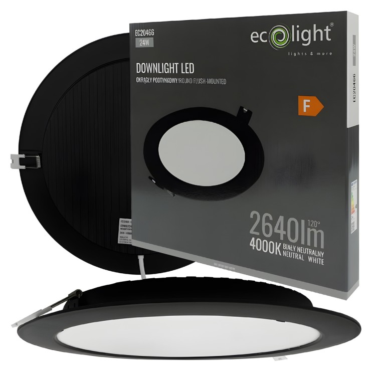 Plafon LED Lampa Sufitowa Podtynkowy Wpuszczana 24W 2640lm 4000K Czarna