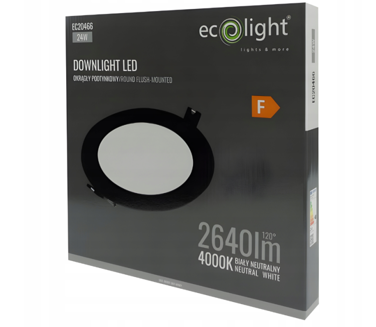 Plafon LED Lampa Sufitowa Podtynkowy Wpuszczana 24W 2640lm 4000K Czarna