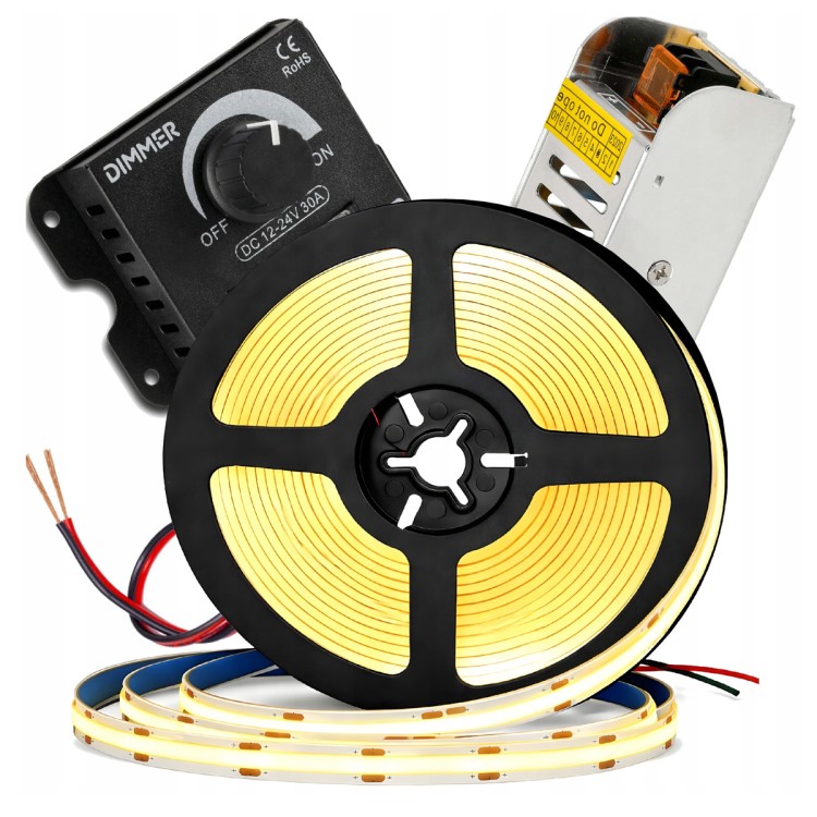 Zestaw Taśma LED Neon COB 12V 5m 4000K NEUTRALNA ZASILACZ 60W STEROWNIK