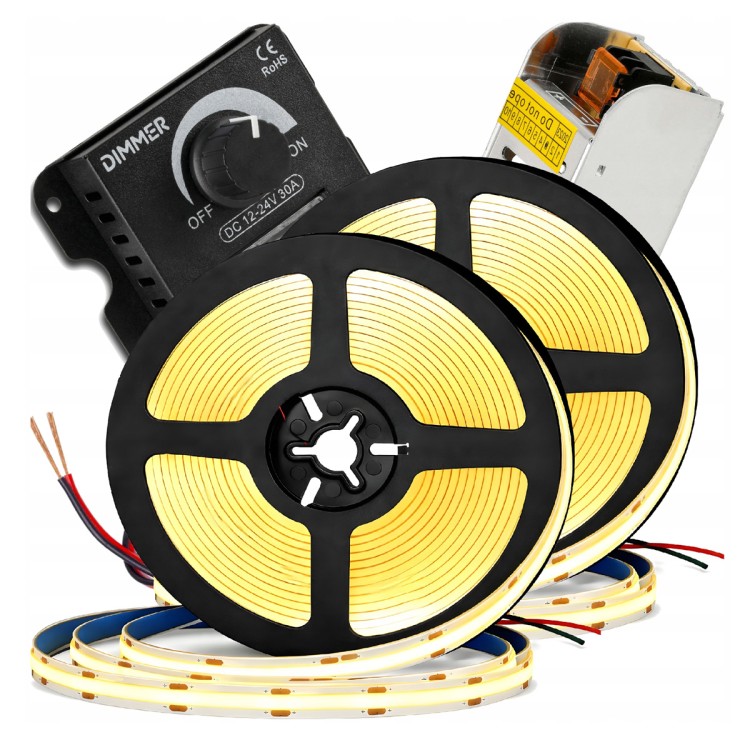 Zestaw Taśma LED Neon COB 12V 10m 4000K NEUTRALNA ZASILACZ 120W STEROWNIK
