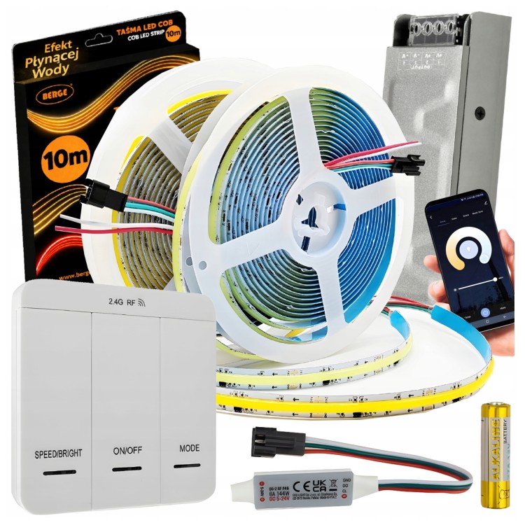 Zestaw TAŚMA LED CYFROWA PŁYNĄCE ŚWIATŁO EFEKT FALI 10M COB WS2811 24V