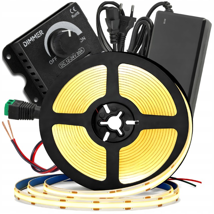 Zestaw Taśma LED Neon COB 12V 5m 4000K NEUTRALNA ZASILACZ 60W STEROWNIK