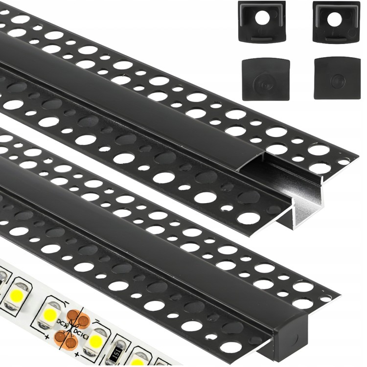 PROFIL LED ALUMINIOWY DO PŁYT GK GIPSOWYCH 2M CZARNY REGIPS DO TAŚMY LED