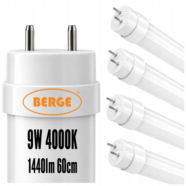 4x Tuba Świetlówka LED 60cm T8 9W 1440lm 4000K Mocne Światło Neutralne G13