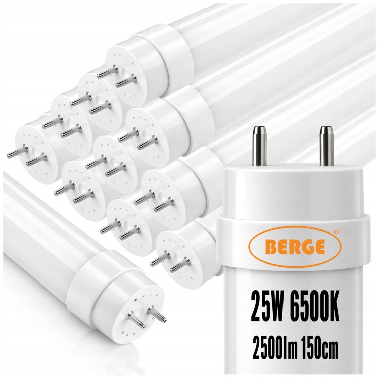 10x Świetlówki Tuby LED 150cm T8 25W 2500lm 6500K Mocne Światło Zimne G13