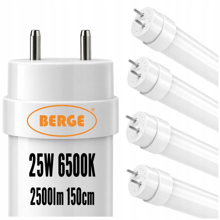 4x Tuba Świetlówka LED 150cm T8 25W 2500lm 6500K Mocne Światło Zimne G13
