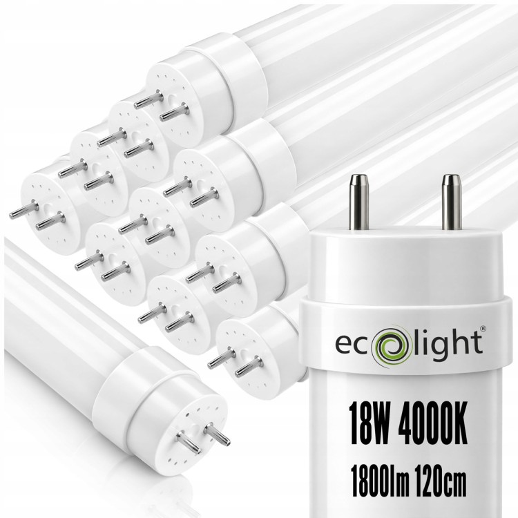10x Świetlówki Tuby LED 18W T8 120cm 1800lm 4000K Barwa Neutralna Do Garażu