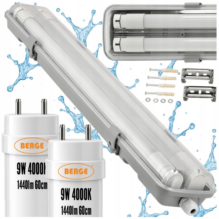 ZESTAW Oprawa Hermetyczna Lampa LED 60cm 18W 2880lm 4000K +2x Świetlówka do Garażu