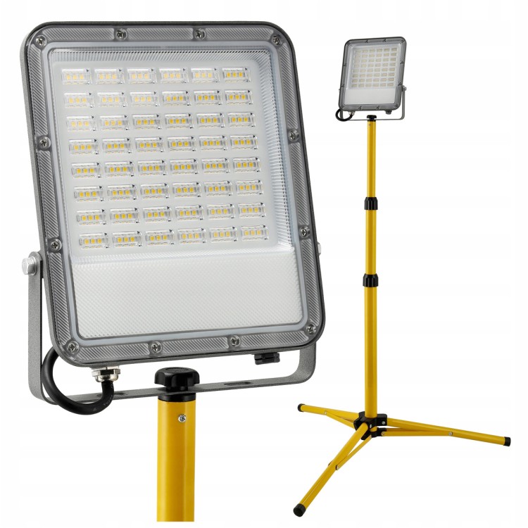 ZESTAW Halogen LED Budowlany Naświetlacz 100W Reflektor 9000lm Soczewkowy + Statyw