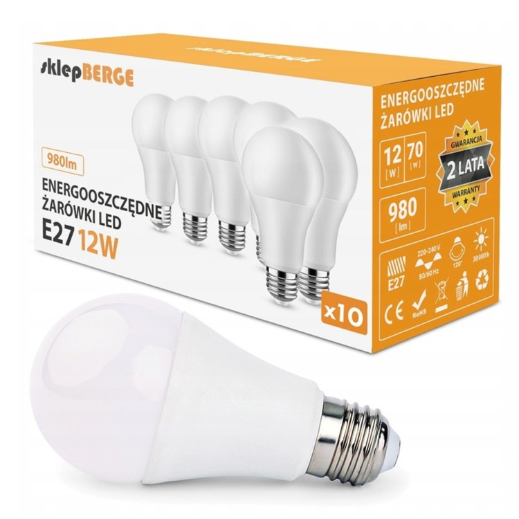 ZESTAW 10x Żarówka LED E27 A60 12W 980lm 3 BARWY Energooszczędna LEDOWA BERGE