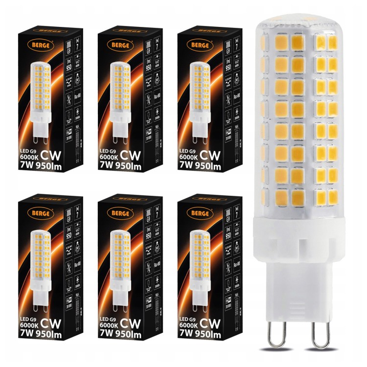 ZESTAW 6x Żarówka LED G9 7W 950lm Barwa Zimna 6000K Chłodna Biała Do Lamp LEDOWYCH