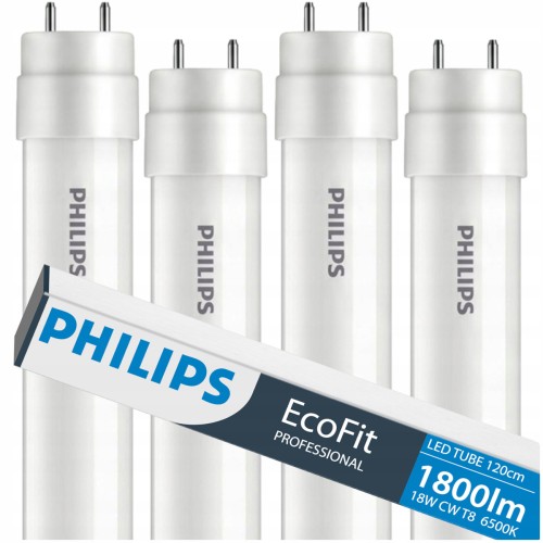 ZESTAW 4x Świetlówka Tuba LED 120cm 18W 6500k 1800lm G13 Philips Zimna