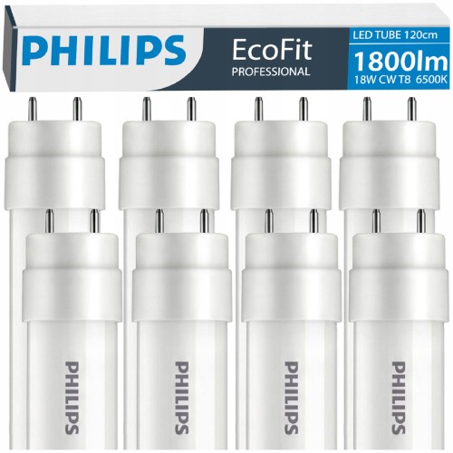 ZESTAW 8x Philips Tuby Świetlówki LED 120cm 17,5W = 36W 1800lm 6500K 30000h EcoFit