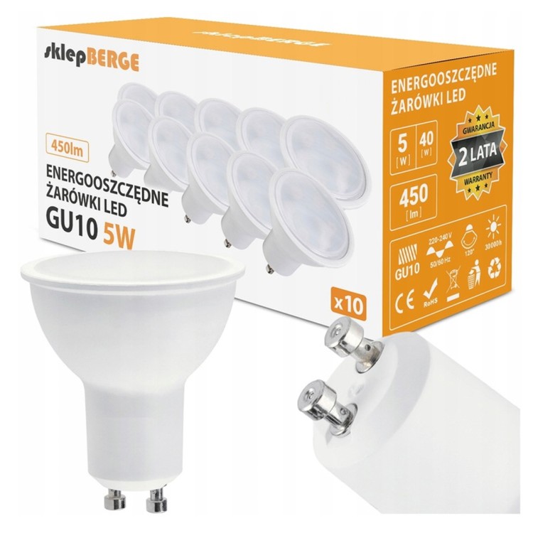 ZESTAW 10x Żarówka LED GU10 5W = 40W 450lm 3 KOLORY Energooszczędna Żarówki LED