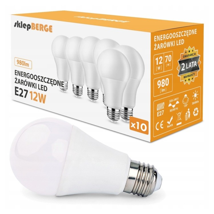 ZESTAW 10x Żarówka LED E27 12W Barwa Zimna Energooszczędna Zestaw Żarówek Do Lampy