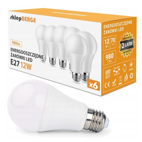 ZESTAW 6x Żarówka LED E27 12W Barwa Zimna Energooszczędna Zestaw Żarówek Do Lampy