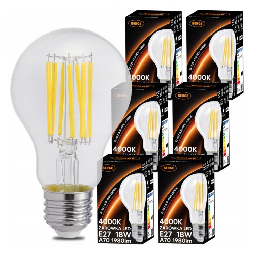 6x Żarówka LED E27 Filament 18W 110lm/W 4000K