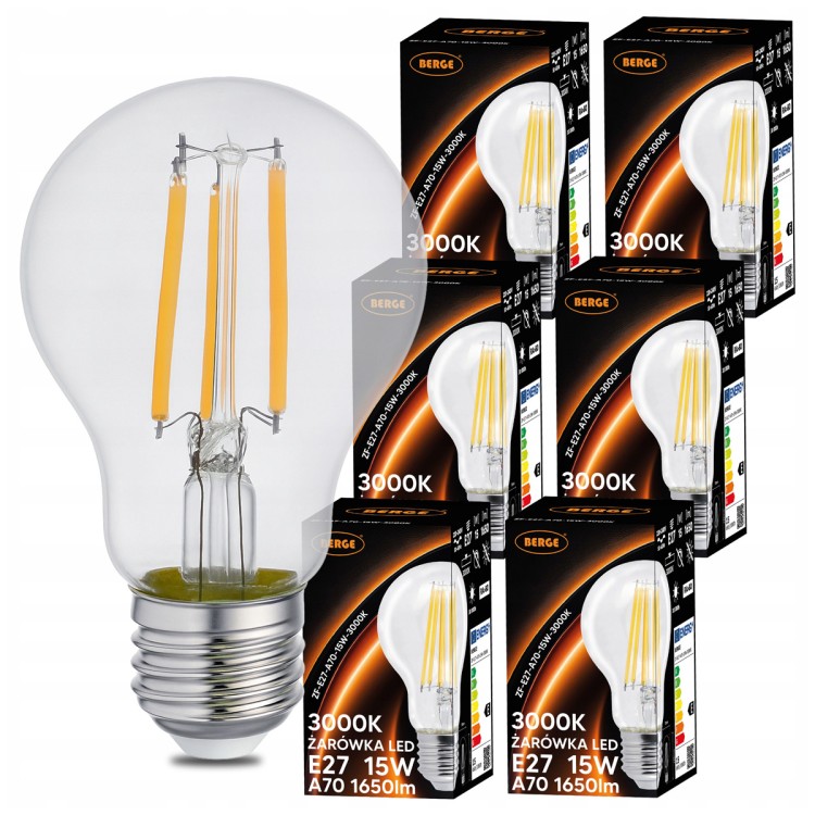 6x Żarówka LED E27 Filament 15W 110lm/W 3000K