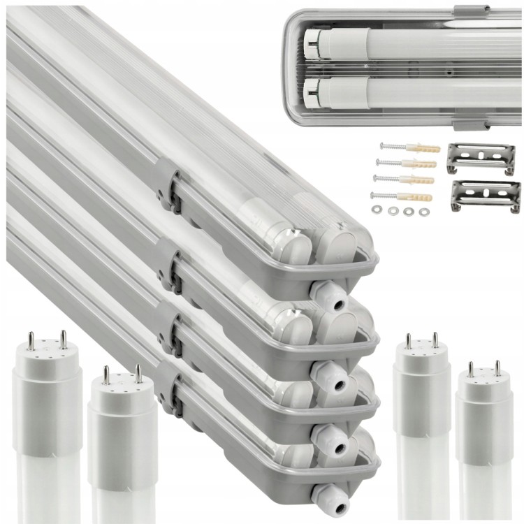 4x Oprawa Hermetyczna 120cm lampa + świetlówki LED CW