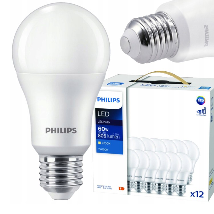 12x Żarówka LED Philips E27 - 8W - 806lm - 2700K