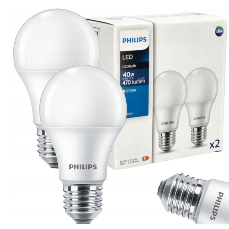 2x Żarówka LED Philips E27 - 4,9W - 470lm - 2700K