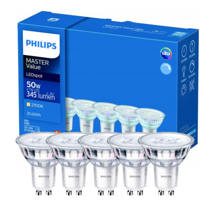 5x Żarówka LED Philips GU10 - 4.7W - 345lm - 2700K
