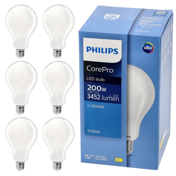 6x Żarówka LED E27 PHILIPS 23W = 200W 3452lm Barwa 6500k Premium Zestaw A95