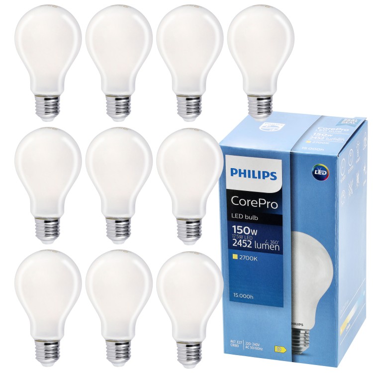 10x Żarówka LED E27 PHILIPS 17,5W = 150W 2452lm 2700k Corepro Premium A67