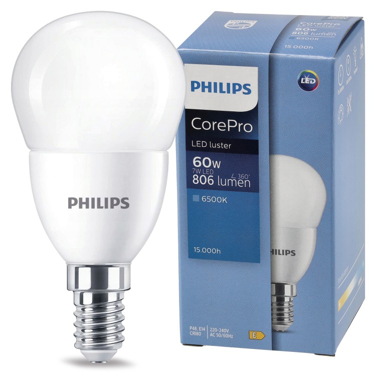 Żarówka LED E14 7W = 60W 806lm Barwa Zimna 6500K 230V Philips CorePro 10x