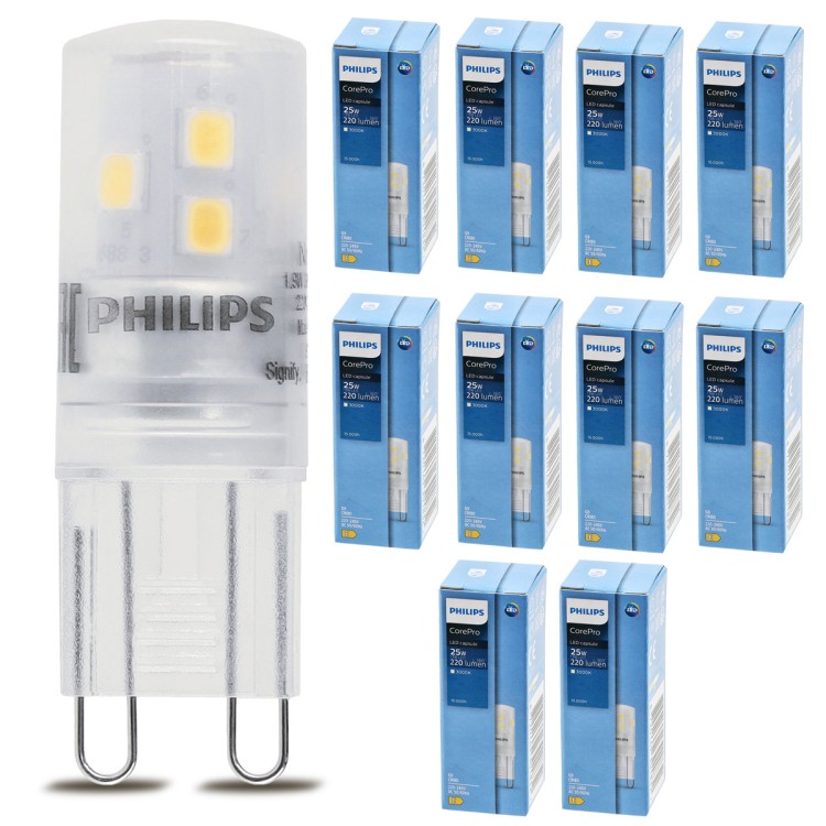 10x Żarówka LED G9 PHILIPS 1,9W 25W 220lm Barwa Ciepła 3000k Zestaw Żarówek
