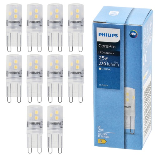 10x Żarówka LED G9 PHILIPS 1,9W 25W 220lm Barwa Ciepła 3000k Zestaw Żarówek