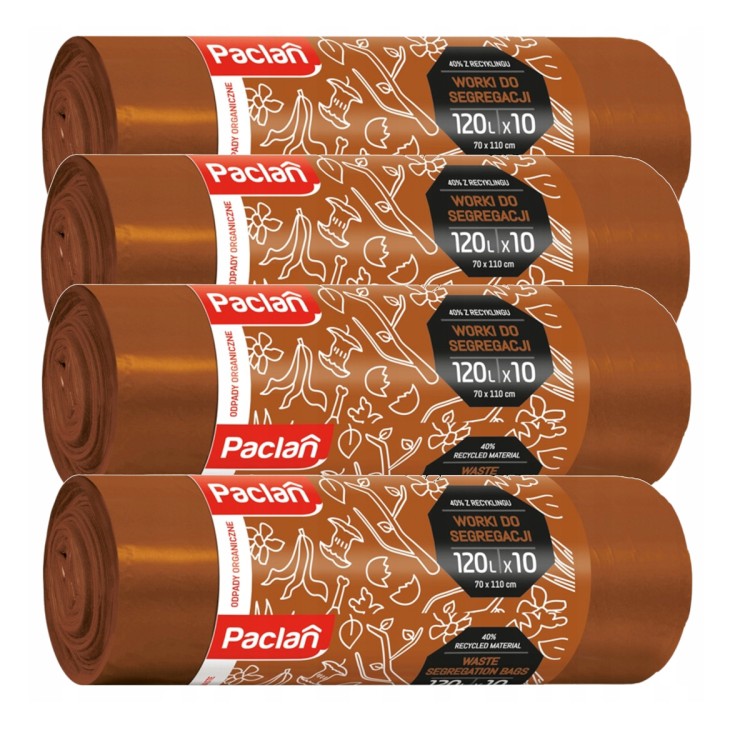4x Worki Na Śmieci 120L 10szt Brązowy Do Segregacji Biodegradowalne PACLAN
