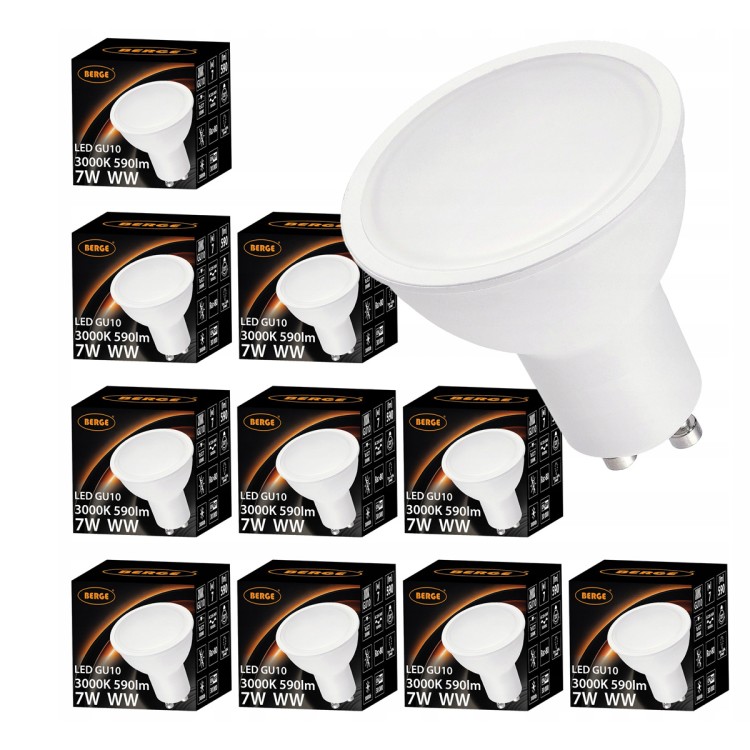 10x Żarówka LED GU10 8W WW Barwa Ciepła 3000K 720lm Energooszczędna Mocne