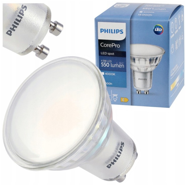 Philips Żarówka GU10 5x 4,9W = 50W 550lm 112lm/W 4000K EyeComfort 15 000h