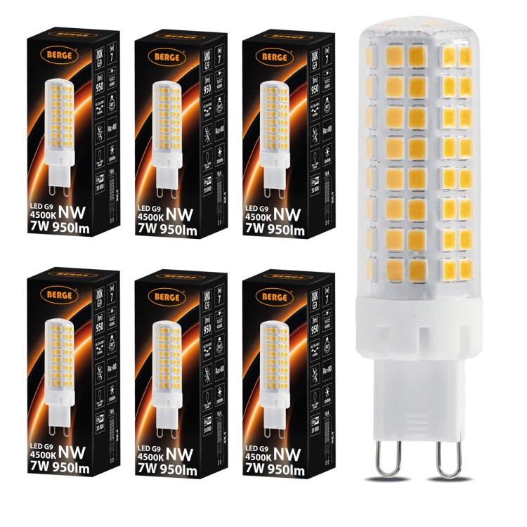 6x Żarówka LED G9 7W 950lm Barwa Neutralna 4500K Dzienna Do Lamp Sufitowych
