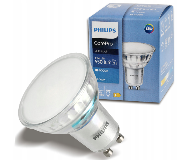 10x Żarówka LED GU10 PHILIPS 4,9W 550lm 4000k Premium Zestaw Żarówek LED