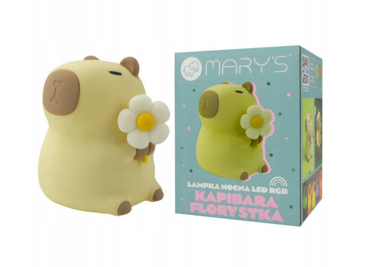 Lampka Nocna LED Bezprzewodowa Kapibara Florystka RGB + Biała Ciepła USB
