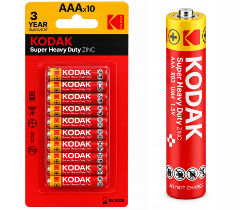 Baterie AAA Paluszek Cienki Bateria LR03 Kodak ZINC Super Heavy Duty 10 szt