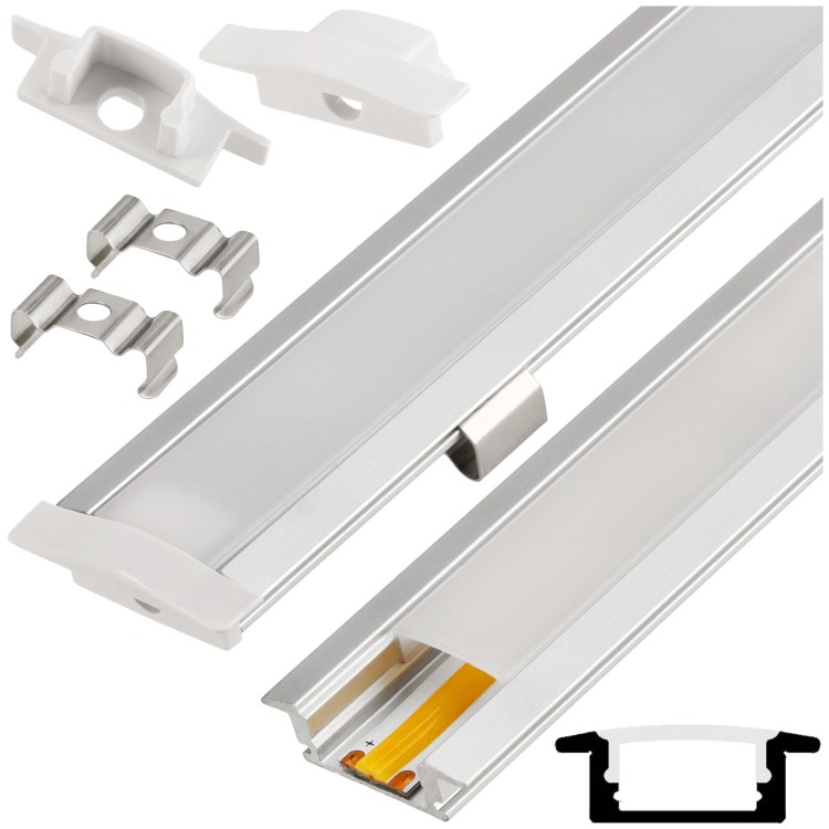 PROFIL Aluminiowy Do Taśma LED Anodowany Wpuszczany Klosz Mleczny 2M Zestaw