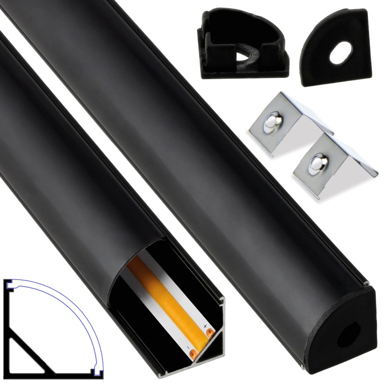 PROFIL Aluminiowy DO TAŚMY LED 8 i 10mm Narożny Kątowy CZARNY 2m Zestaw