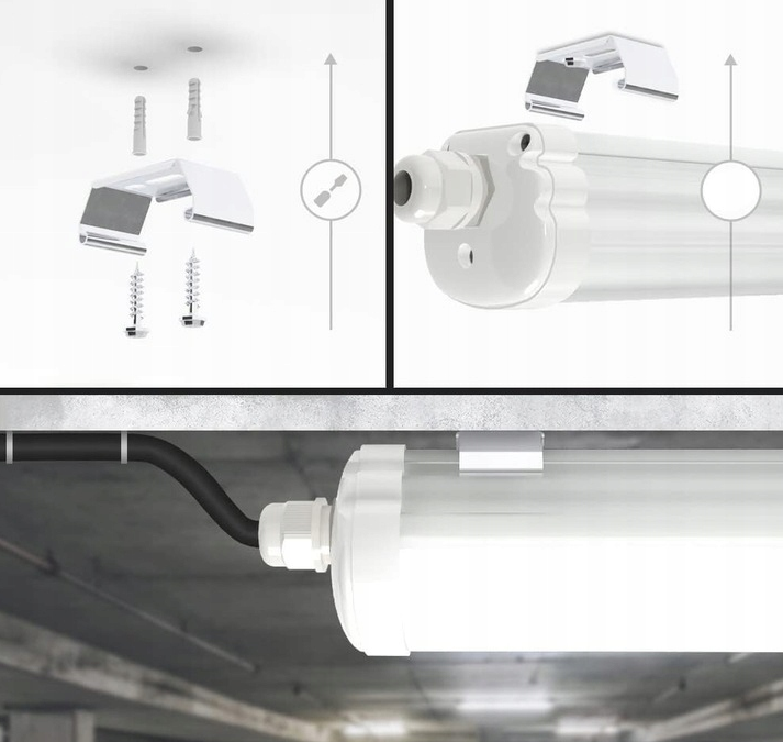 4x Oprawa Hermetyczna LED 60W 6600lm 120cm Do Warsztatu Garażu 230V 4500K