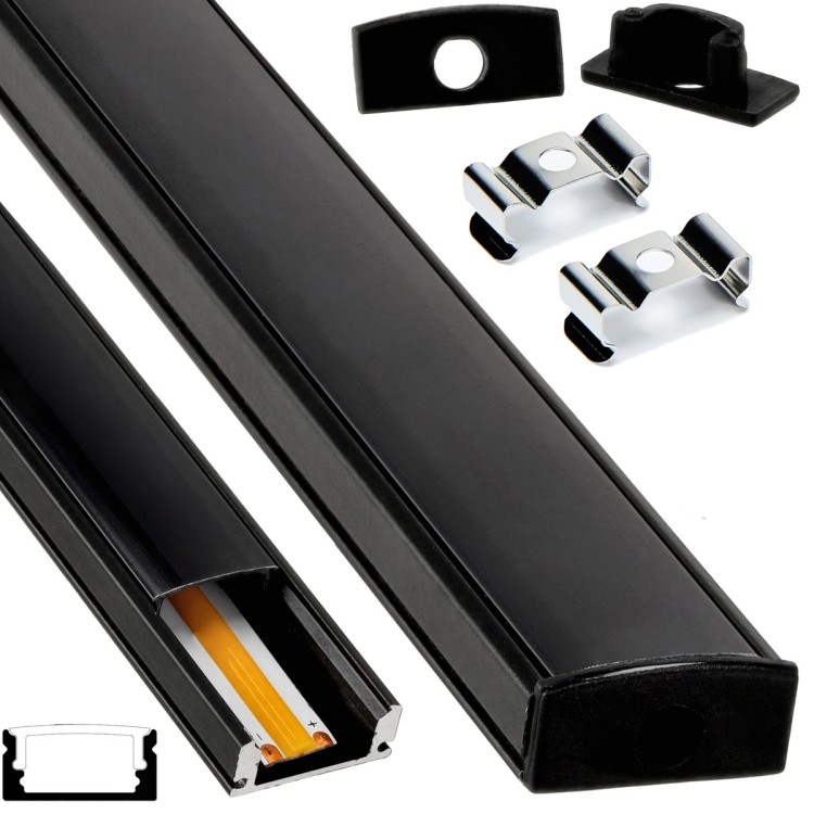 Profil LED Aluminiowy Do Taśma Natynkowy Wpuszczany Klosz Czarny 2M Zestaw