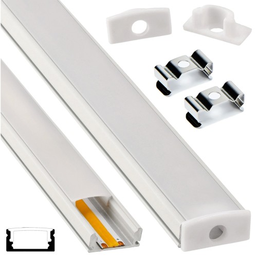 PROFIL LED Aluminiowy Biały +Klosz Mleczny 2m Wpuszczany / Natynkowy ZESTAW