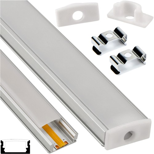 Profil LED Aluminiowy Do Taśma Natynkowy Wpuszczany Klosz Mleczny 2M Zestaw