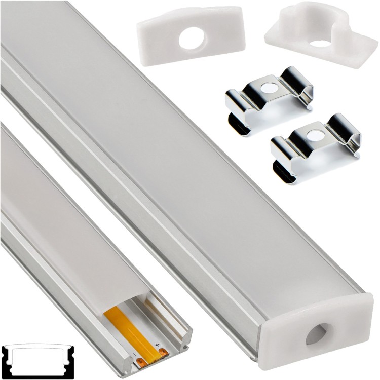 Profil LED Aluminiowy Do Taśma Natynkowy Wpuszczany Klosz Mleczny 2M Zestaw