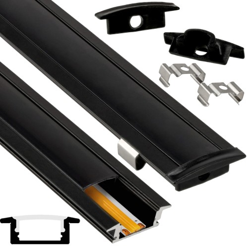 PROFIL Aluminiowy Do Taśma LED Czarny Wpuszczany Klosz Czarny 2M Zestaw