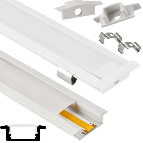 PROFIL Aluminiowy Do Taśma LED Biały Wpuszczany Klosz Mleczny 2M Zestaw