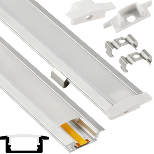 PROFIL Aluminiowy Do Taśma LED Anodowany Wpuszczany Klosz Mleczny 2M Zestaw