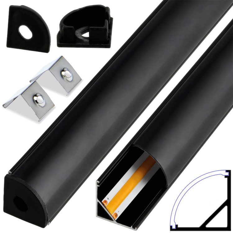 PROFIL Aluminiowy DO TAŚMY LED 8 i 10mm Narożny Kątowy CZARNY 2m Zestaw