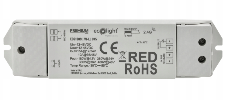 Sterownik Ściemniacz Do Taśmy LED RF MONO 12V 24V 15A Kontroler Na Fale